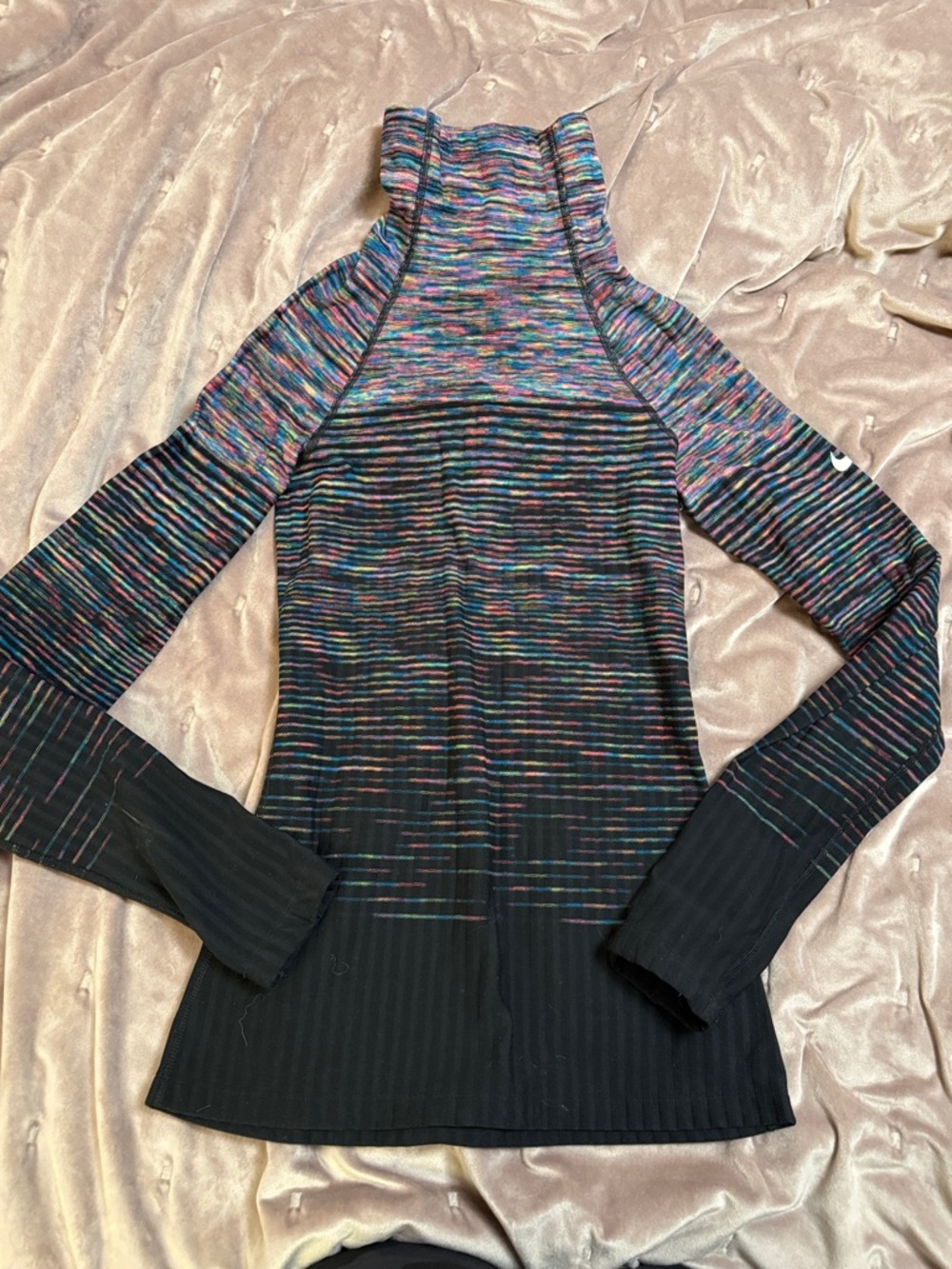Nike Black and Multicolor Striped Hyperwarm Shirt